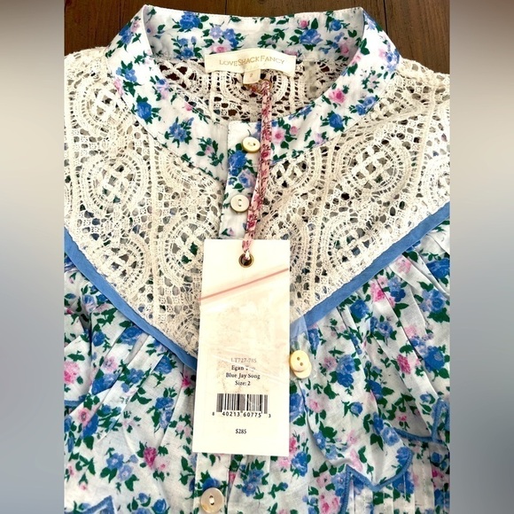 LoveShackFancy Egan top in blue jay song NWT - Picture 7 of 8